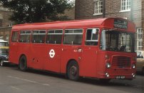KJD421P in allover red London Transport livery